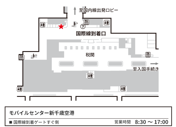 新千歳空港 国際線ターミナル 2階 到着ロビー モバイルセンター新千歳空港 構内図